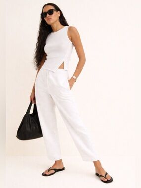 Athleta Retreat High Rise Linen Ankle Pants Crisp White Resort Gorpcore Granola